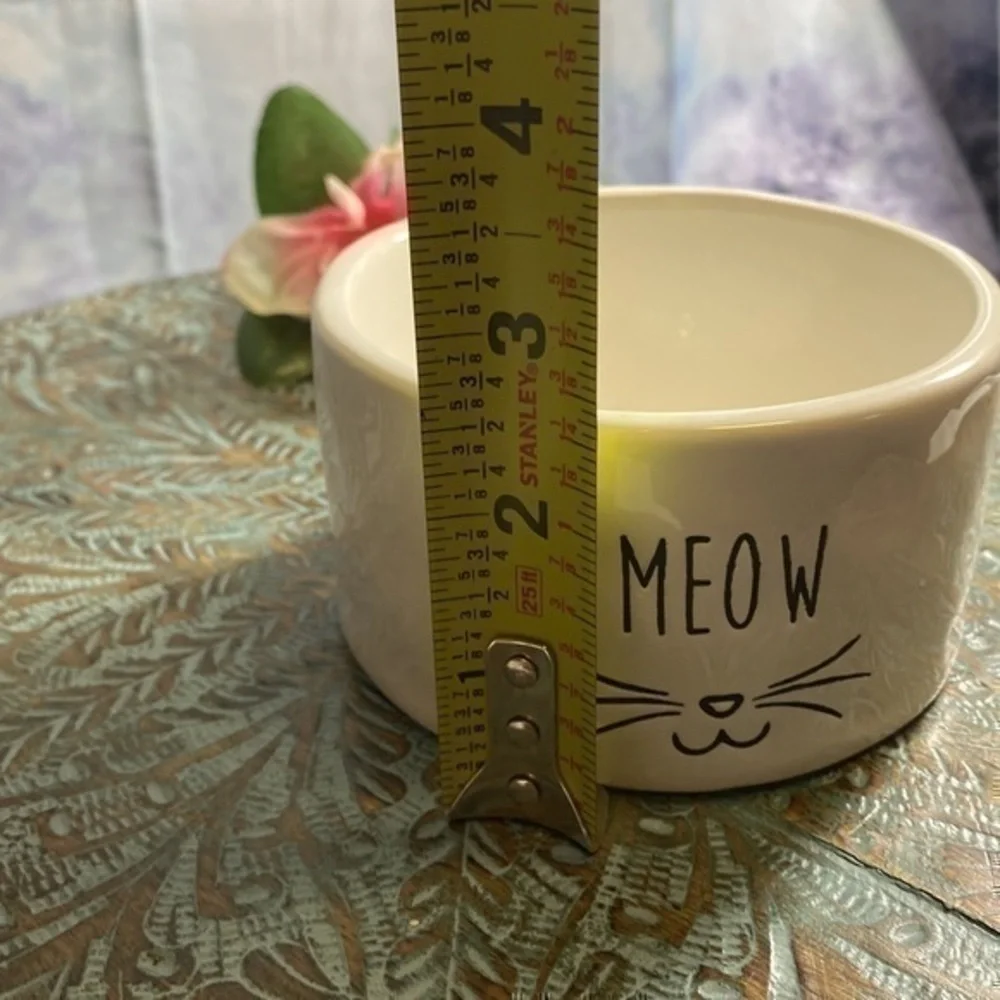 2-Mudpie Ceramic Cat Bowl MEOW Feeding Dish Off White Kitty Face